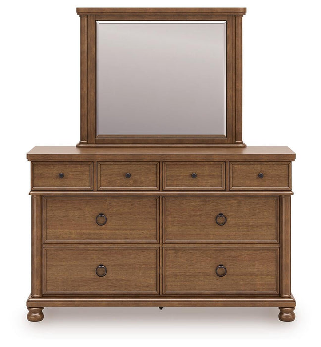 Chadworth King Poster Bed with Mirrored Dresser