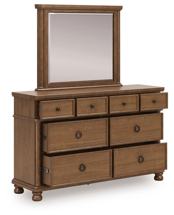 Chadworth King Poster Bed with Mirrored Dresser