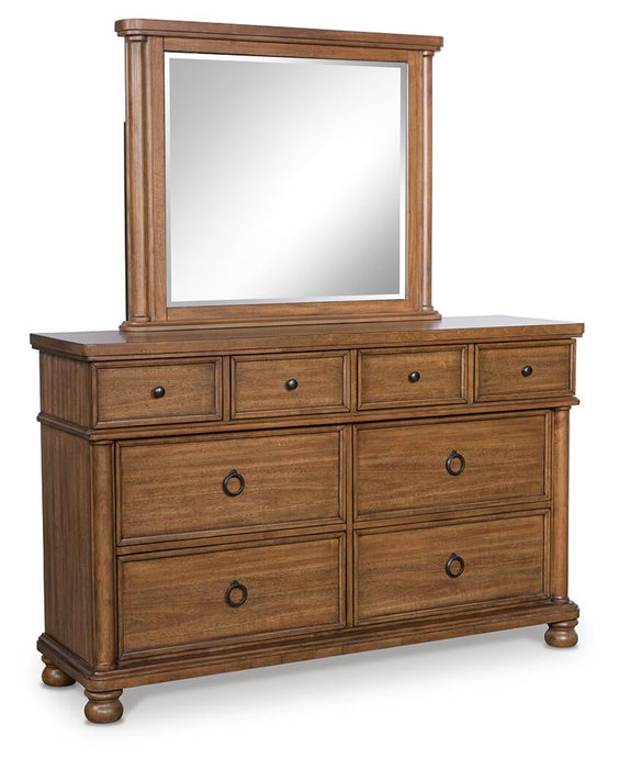 Chadworth California King Poster Bed with Mirrored Dresser and Nightstand