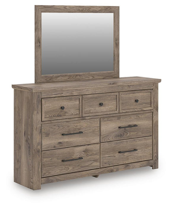 Keithland Queen Poster Bed with Mirrored Dresser