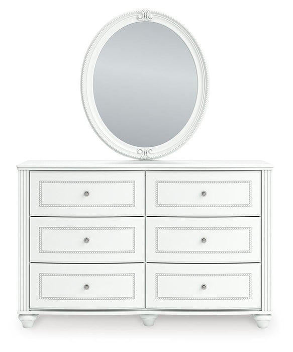Maylilly Full Upholstered Panel Bed, Dresser and Mirror