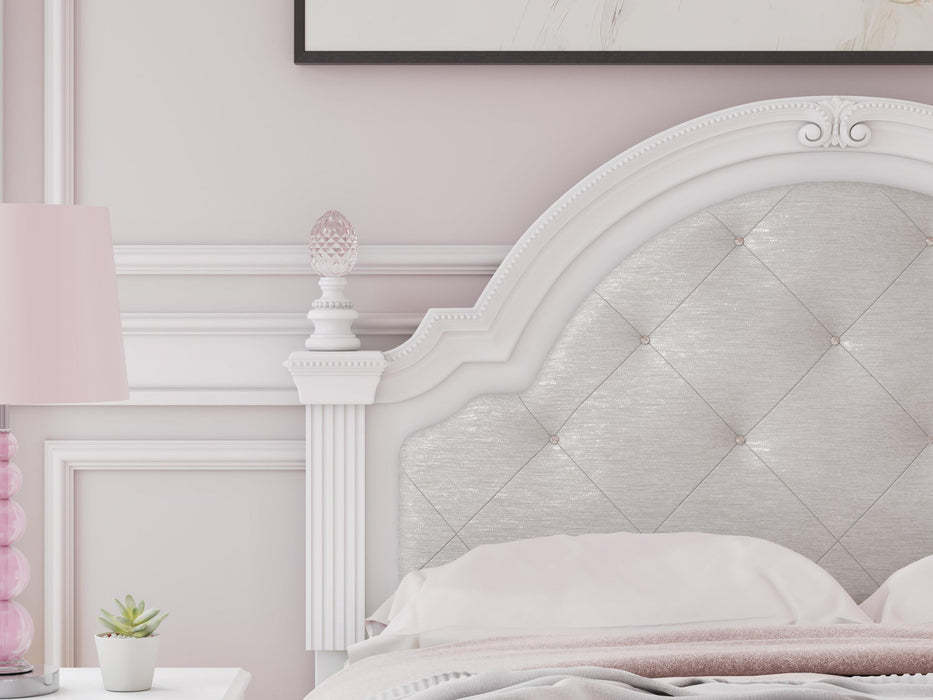 Maylilly Full Upholstered Panel Bed, Dresser and Mirror