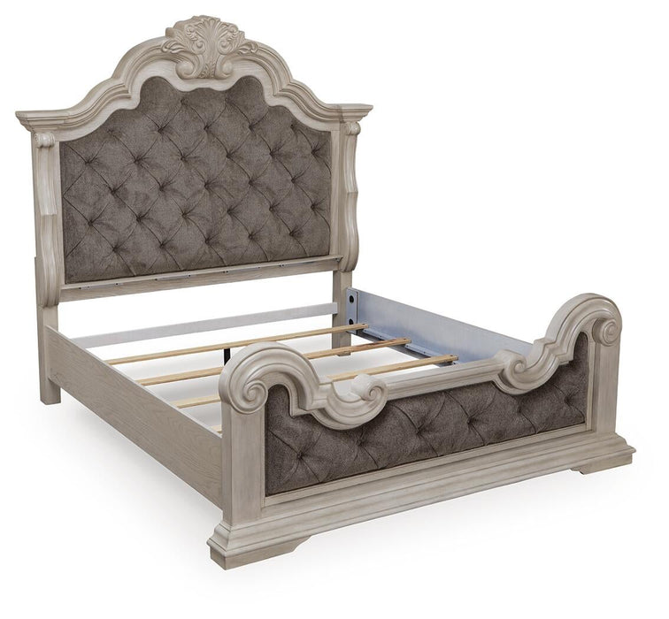 Andonhall King Upholstered Panel Bed with Mirrored Dresser